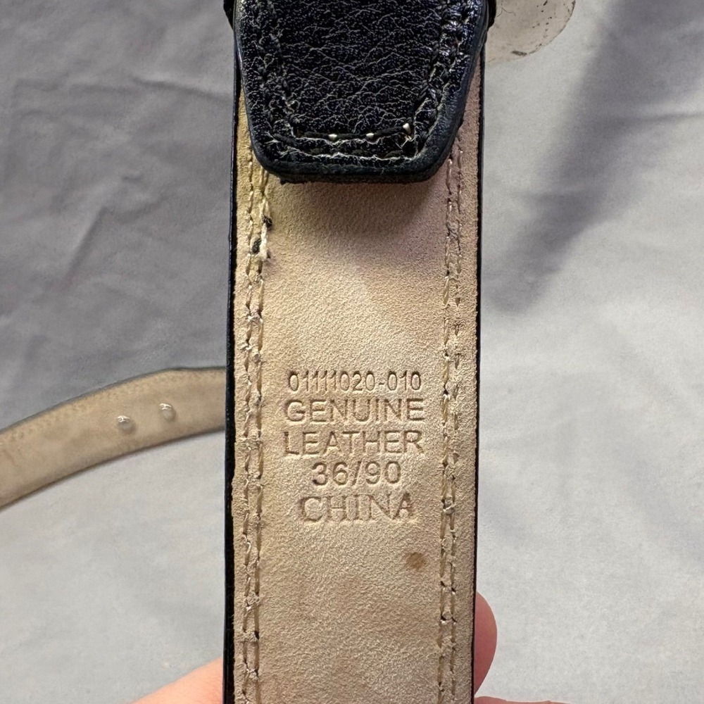 Vintage Western Black Genuine Leather Belt Braided Concho Silver Buckle Set 36 - Picture 5 of 5